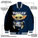 custom georgia southern eagles adorable yoda blue black varsity jacket best selling