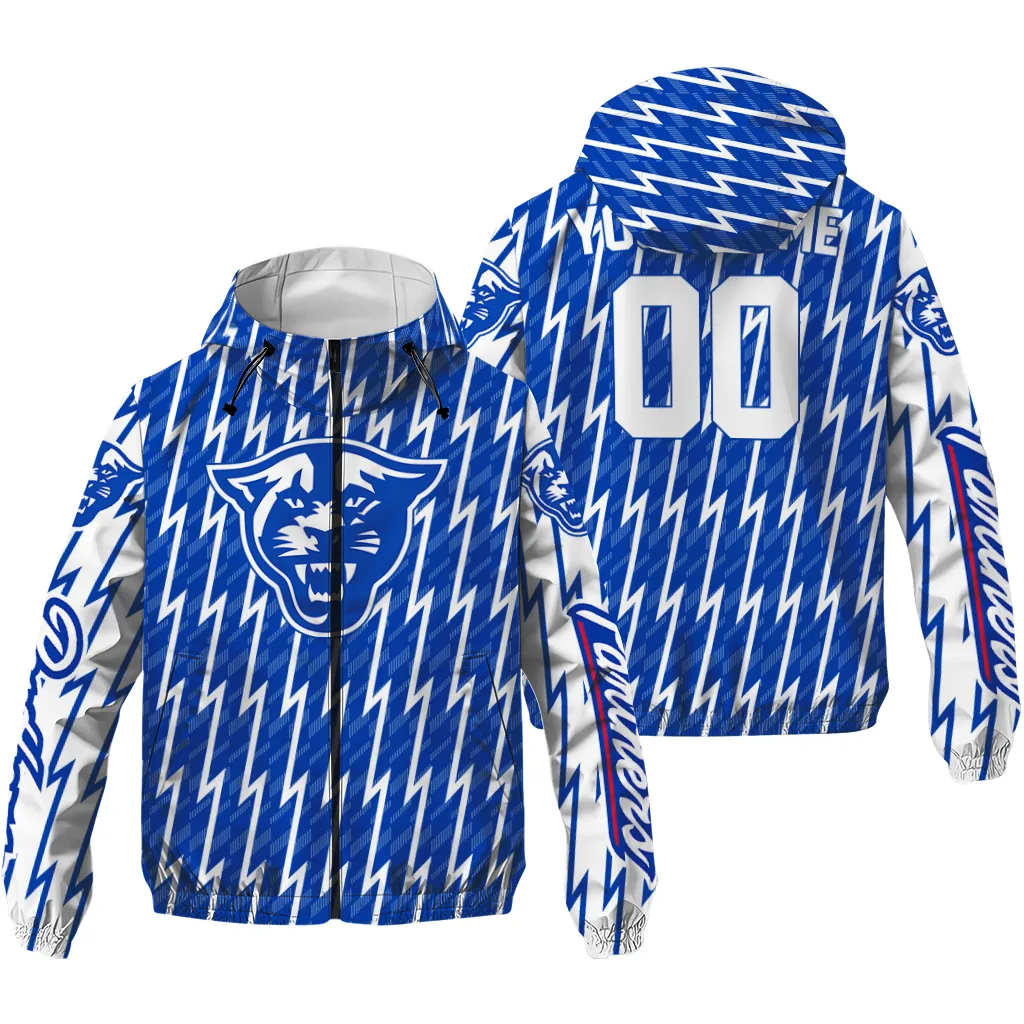custom georgia state panthers lightning strike grid blue windbreaker jacket high quality custom georgia state panthers lightning strike grid blue windbreaker jacket high quality