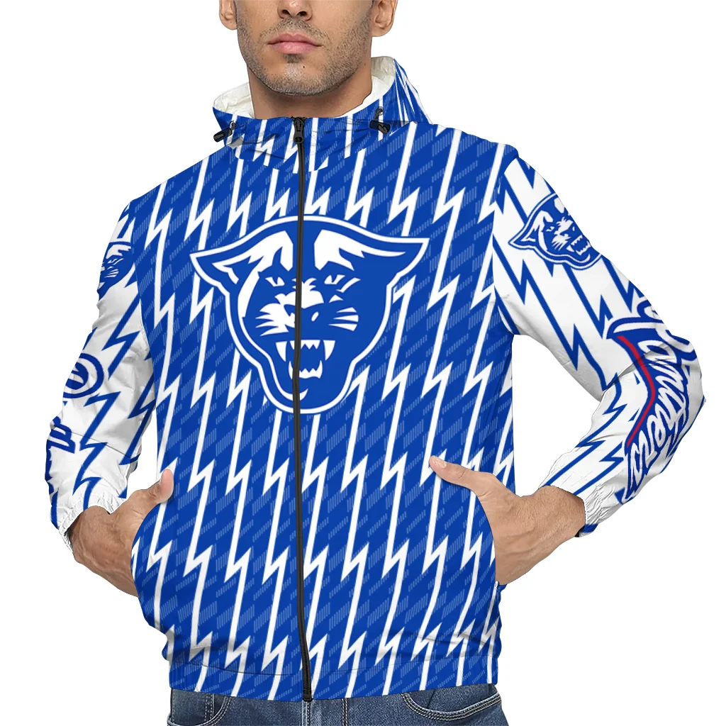 custom georgia state panthers lightning strike grid blue windbreaker jacket top rated custom georgia state panthers lightning strike grid blue windbreaker jacket top rated