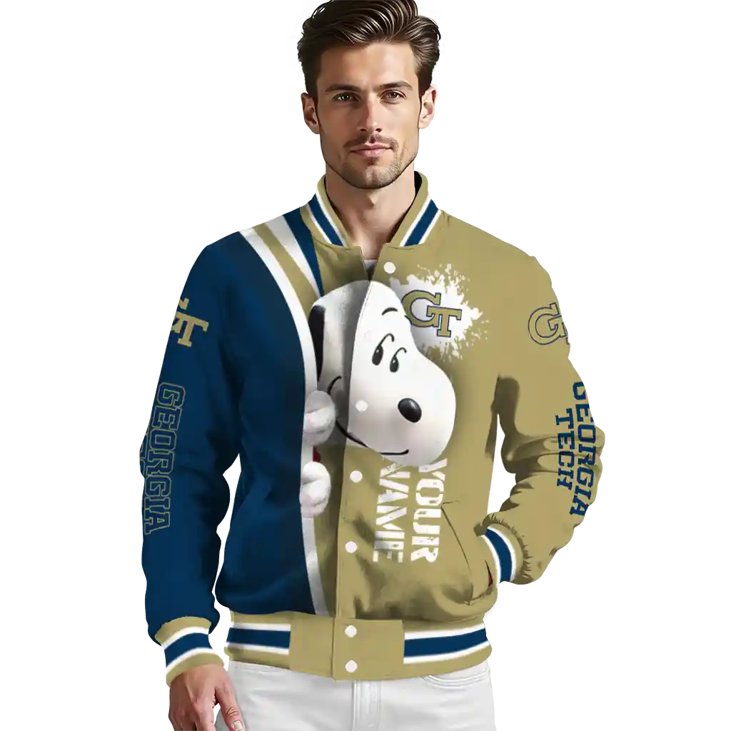 custom georgia tech yellow jackets snoopy head gold varsity jacket high quality custom georgia tech yellow jackets snoopy head gold varsity jacket high quality