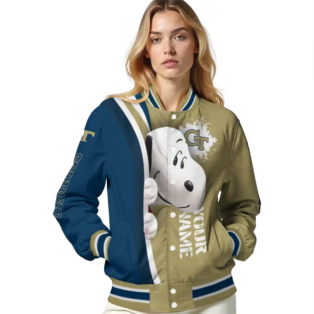 custom georgia tech yellow jackets snoopy head gold varsity jacket latest model custom georgia tech yellow jackets snoopy head gold varsity jacket latest model