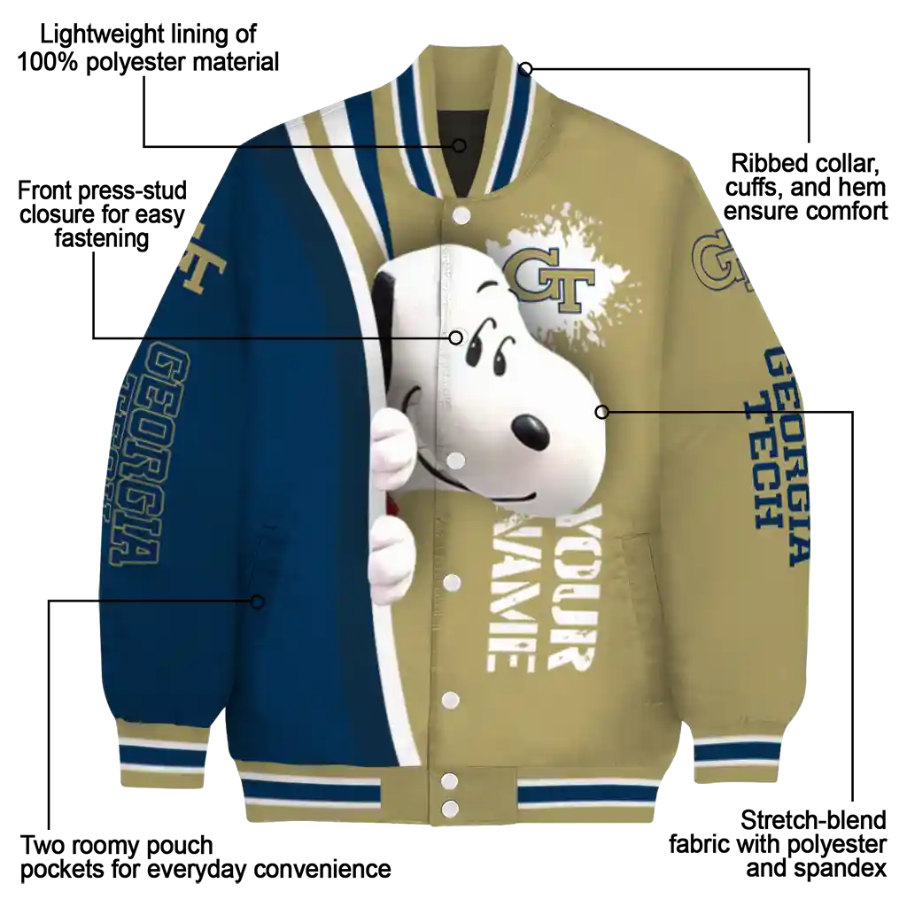 custom georgia tech yellow jackets snoopy head gold varsity jacket new arrival custom georgia tech yellow jackets snoopy head gold varsity jacket new arrival