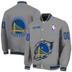 custom golden state warriors claw accent grey varsity jacket best selling