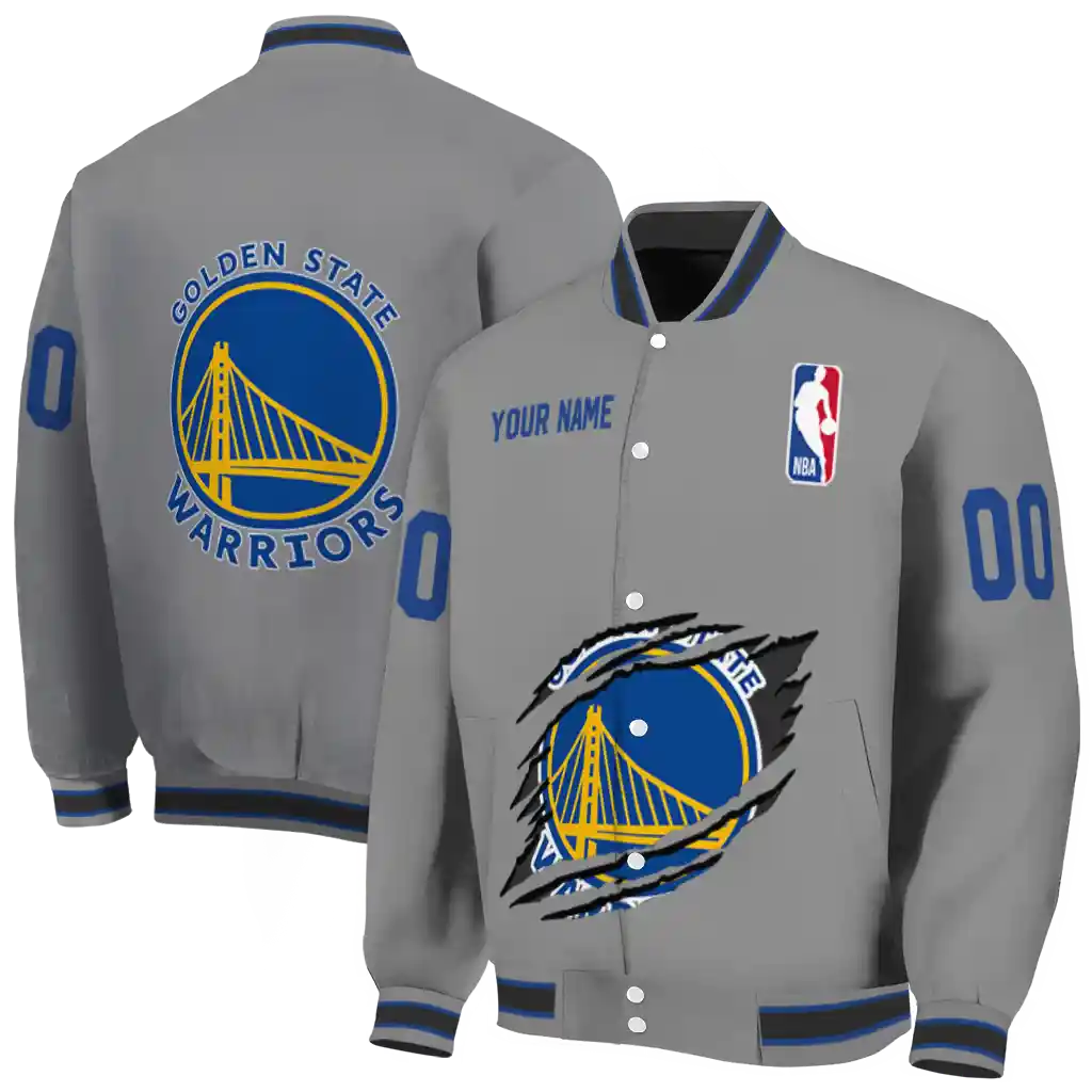 custom golden state warriors claw accent grey varsity jacket fashion forward custom golden state warriors claw accent grey varsity jacket fashion forward