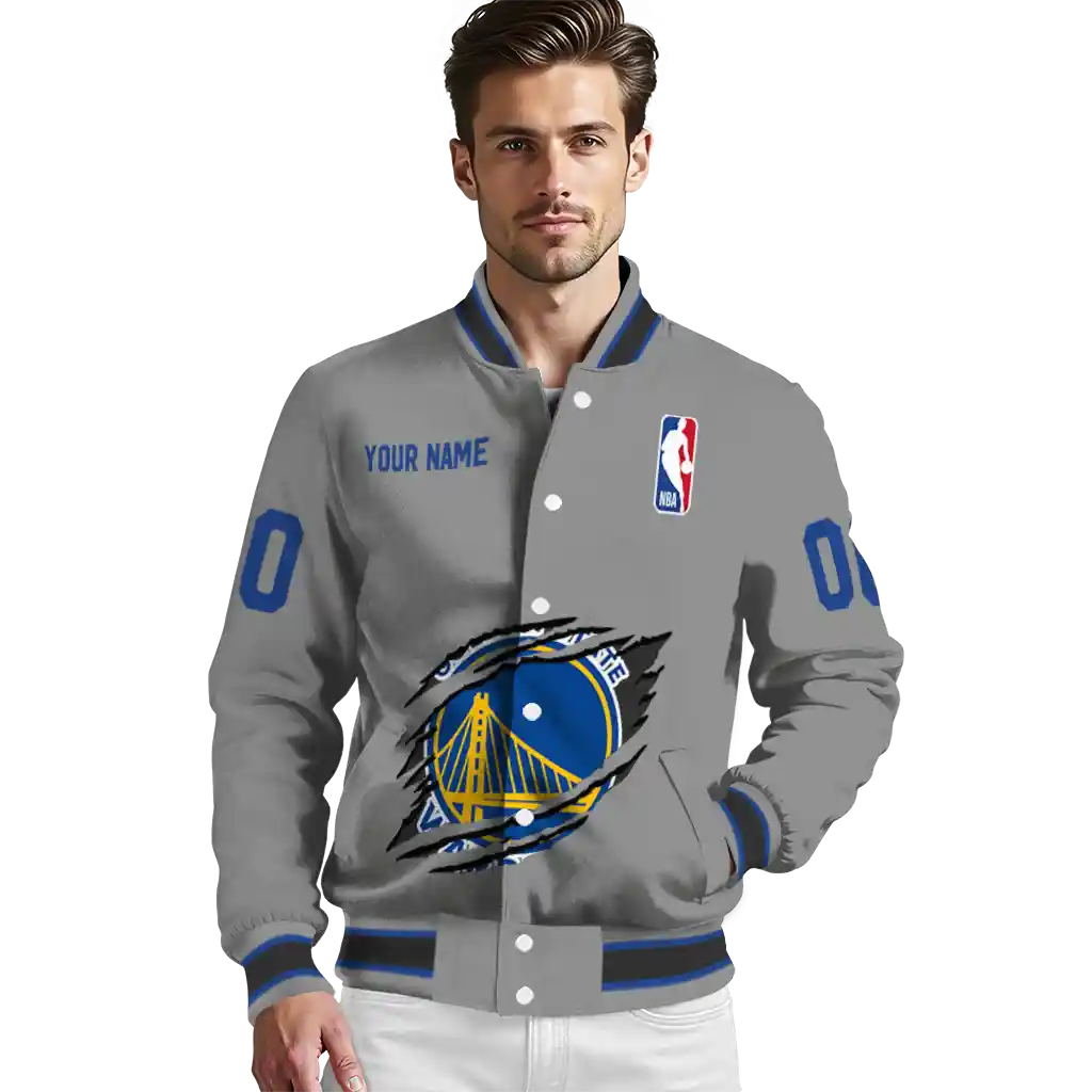 custom golden state warriors claw accent grey varsity jacket high quality custom golden state warriors claw accent grey varsity jacket high quality