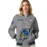 custom golden state warriors claw accent grey varsity jacket best selling
