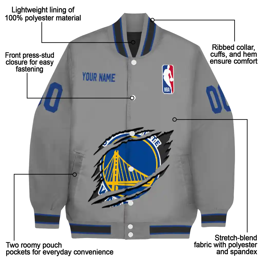 custom golden state warriors claw accent grey varsity jacket new arrival custom golden state warriors claw accent grey varsity jacket new arrival