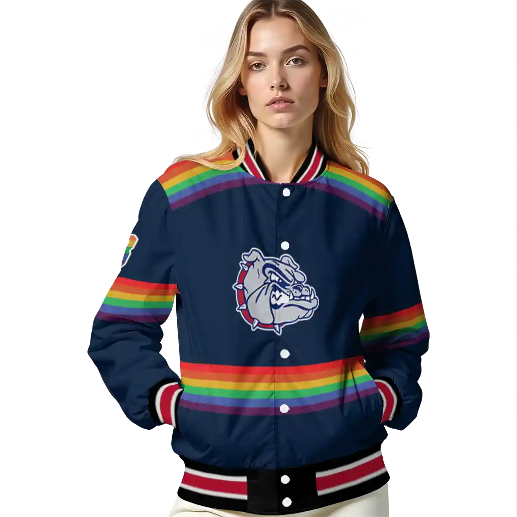 custom gonzaga bulldogs rainbow jersey number blue varsity jacket latest model custom gonzaga bulldogs rainbow jersey number blue varsity jacket latest model