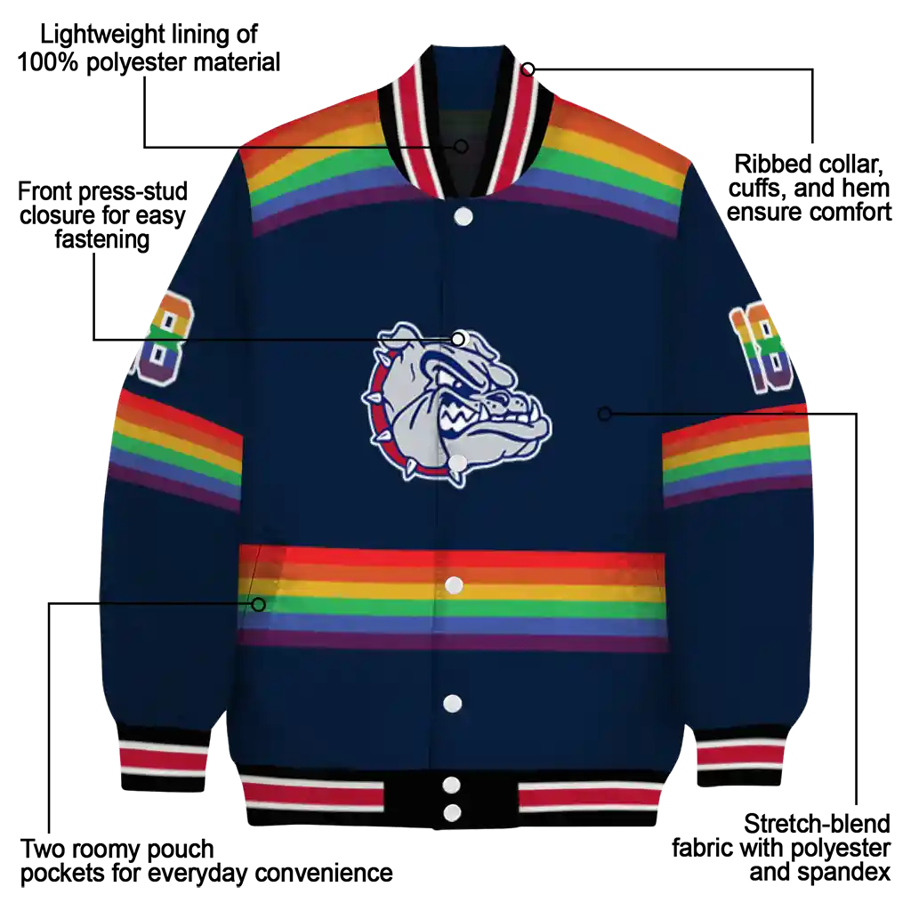 custom gonzaga bulldogs rainbow jersey number blue varsity jacket new arrival custom gonzaga bulldogs rainbow jersey number blue varsity jacket new arrival