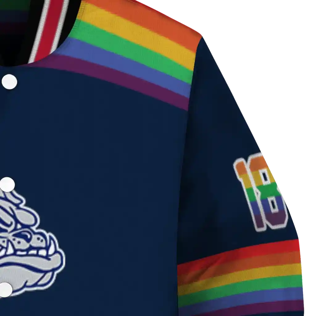 custom gonzaga bulldogs rainbow jersey number blue varsity jacket premium grade custom gonzaga bulldogs rainbow jersey number blue varsity jacket premium grade