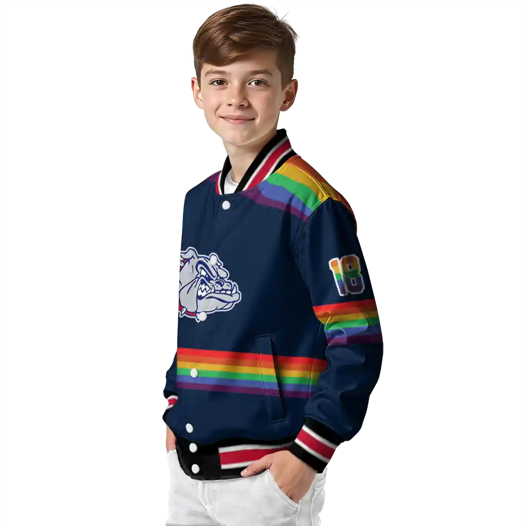custom gonzaga bulldogs rainbow jersey number blue varsity jacket trendy custom gonzaga bulldogs rainbow jersey number blue varsity jacket trendy