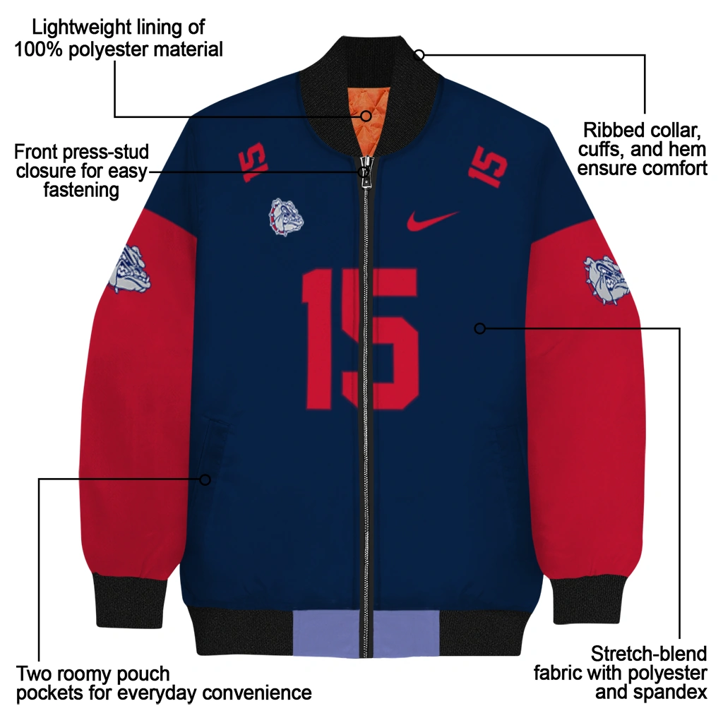 custom gonzaga bulldogs team patch blue bomber jacket new arrival custom gonzaga bulldogs team patch blue bomber jacket new arrival