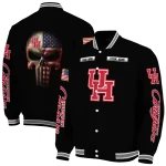 custom houston cougars american flag skull black varsity jacket best selling