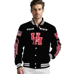custom houston cougars american flag skull black varsity jacket best selling