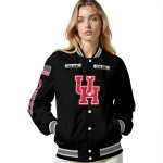 custom houston cougars american flag skull black varsity jacket best selling
