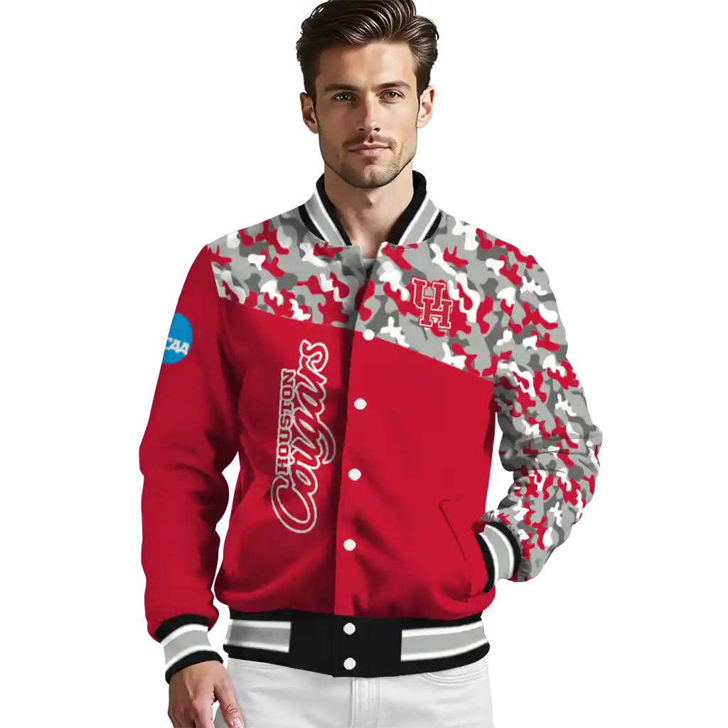 custom houston cougars camouflage splash red varsity jacket high quality custom houston cougars camouflage splash red varsity jacket high quality