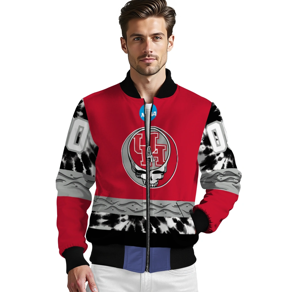 custom houston cougars circle skull red black bomber jacket high quality custom houston cougars circle skull red black bomber jacket high quality
