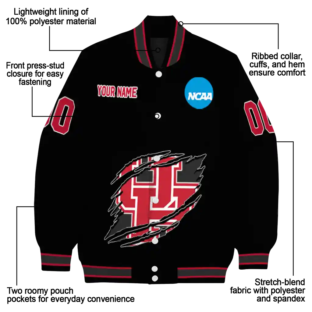 custom houston cougars claw shred black varsity jacket new arrival custom houston cougars claw shred black varsity jacket new arrival