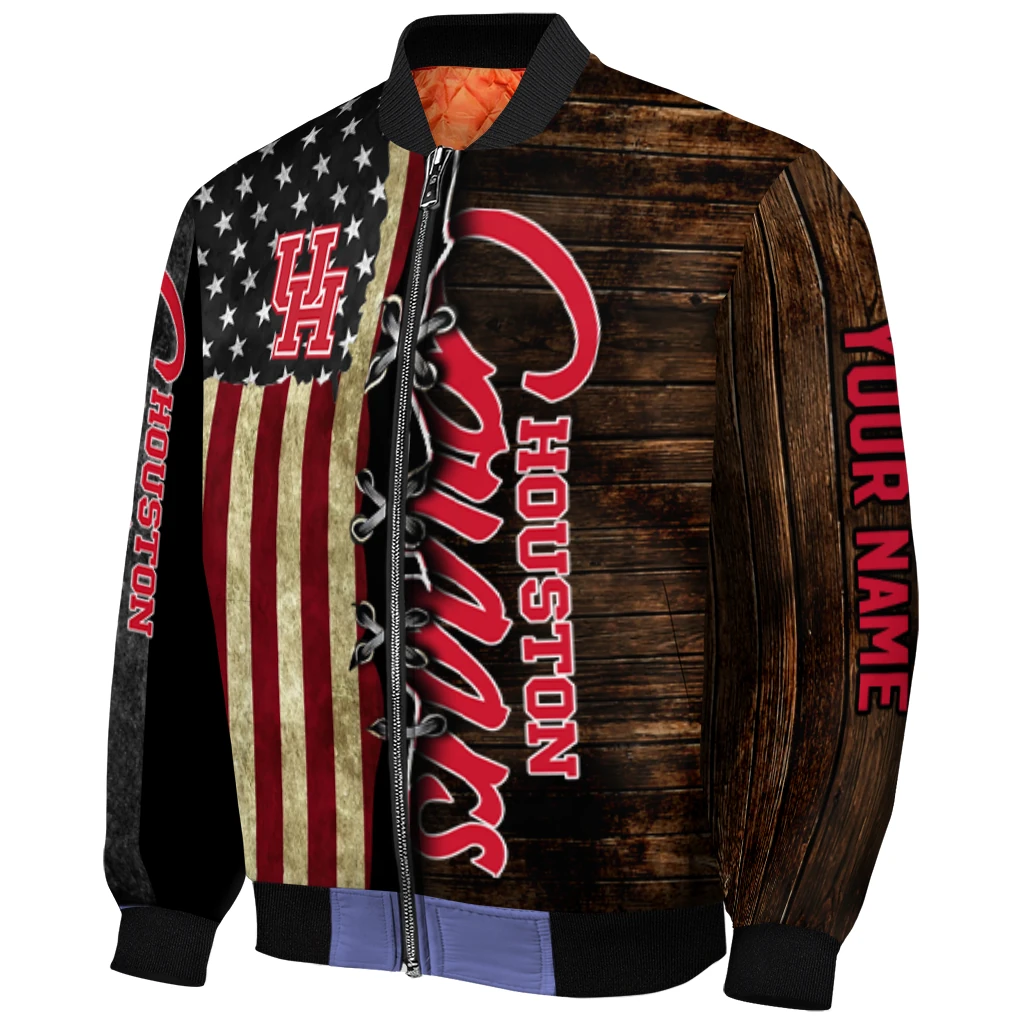 custom houston cougars flag wood brown bomber jacket fashion forward custom houston cougars flag wood brown bomber jacket fashion forward
