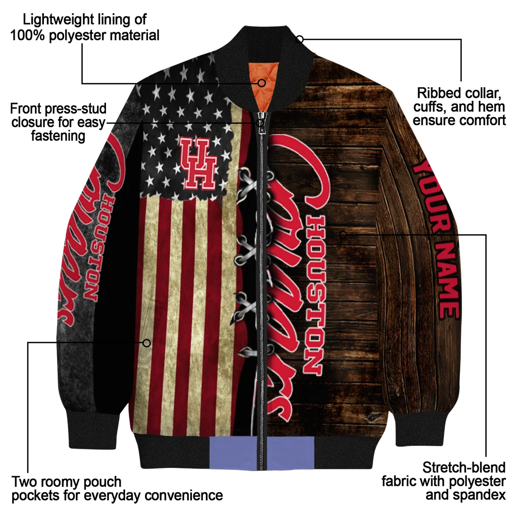 custom houston cougars flag wood brown bomber jacket new arrival custom houston cougars flag wood brown bomber jacket new arrival