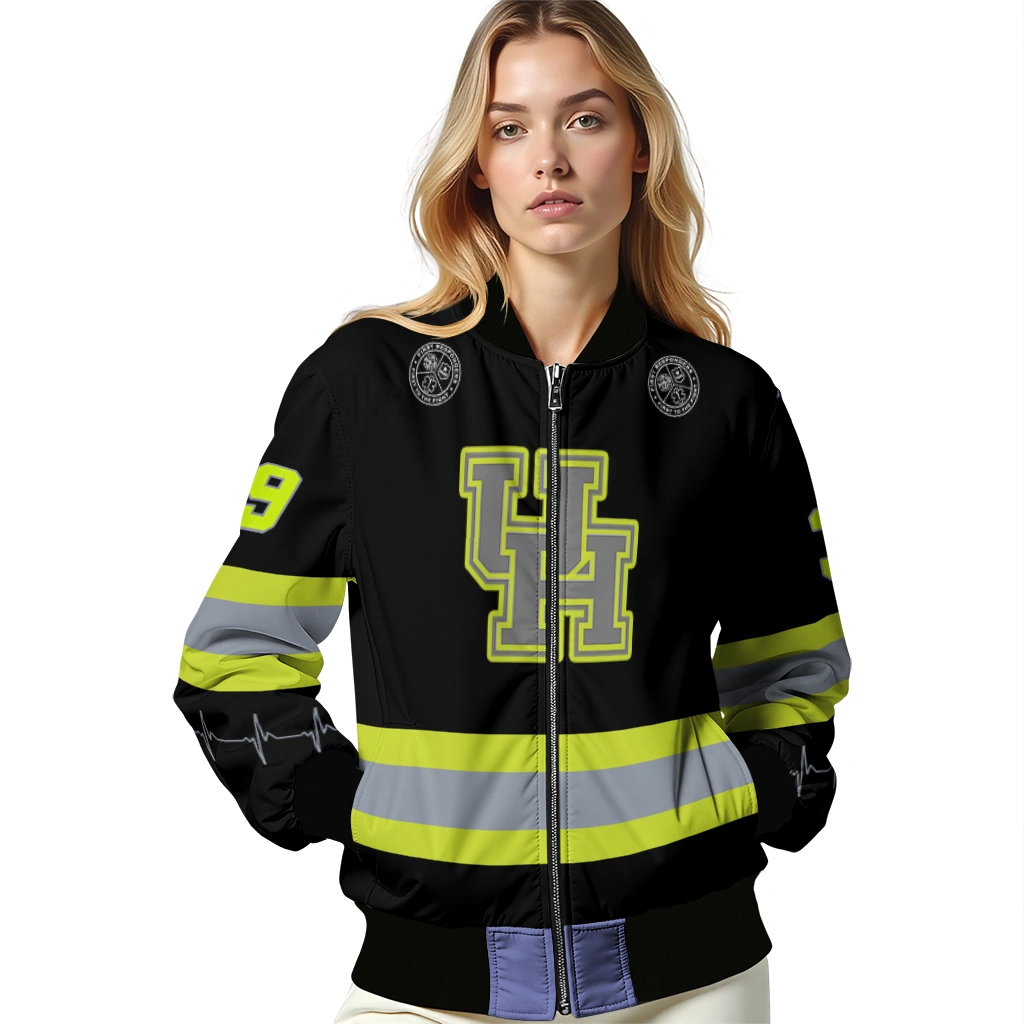 custom houston cougars heartbeat accent black green bomber jacket latest model custom houston cougars heartbeat accent black green bomber jacket latest model