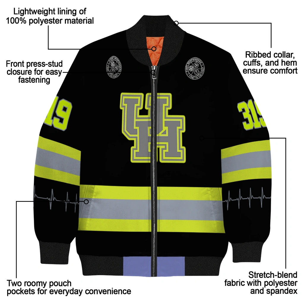 custom houston cougars heartbeat accent black green bomber jacket new arrival custom houston cougars heartbeat accent black green bomber jacket new arrival