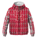 custom houston cougars lightning strike grid red windbreaker jacket best selling