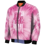 custom houston cougars pink tie dye pink bomber jacket best selling