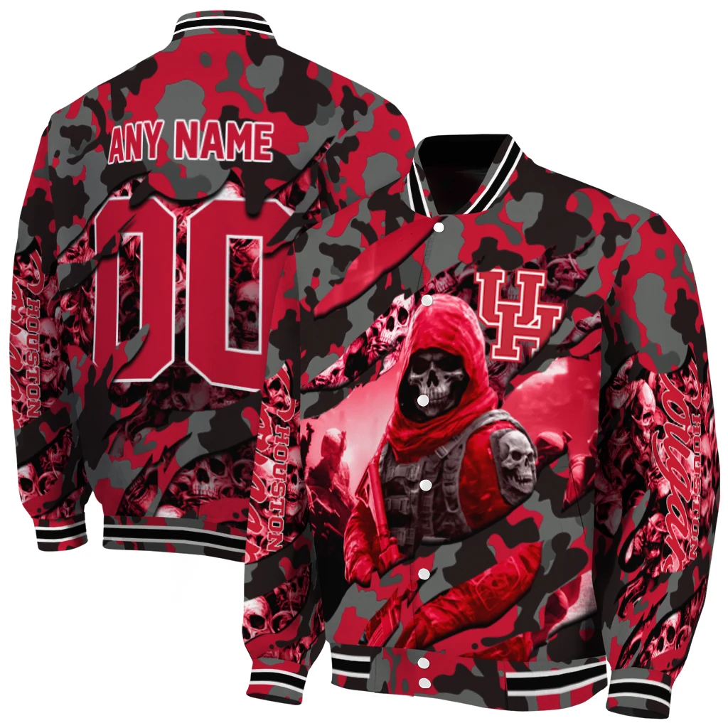 custom houston cougars skull horde red varsity jacket fashion forward custom houston cougars skull horde red varsity jacket fashion forward