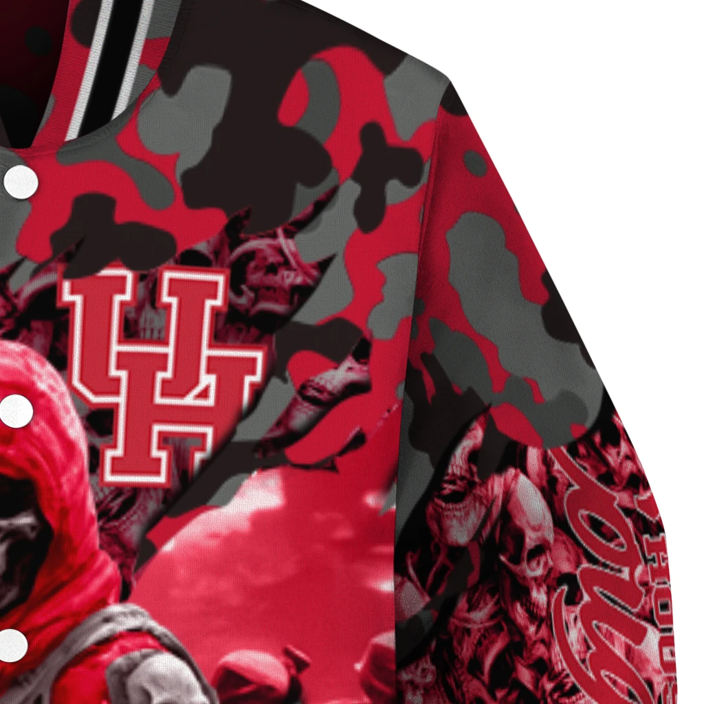 custom houston cougars skull horde red varsity jacket premium grade custom houston cougars skull horde red varsity jacket premium grade