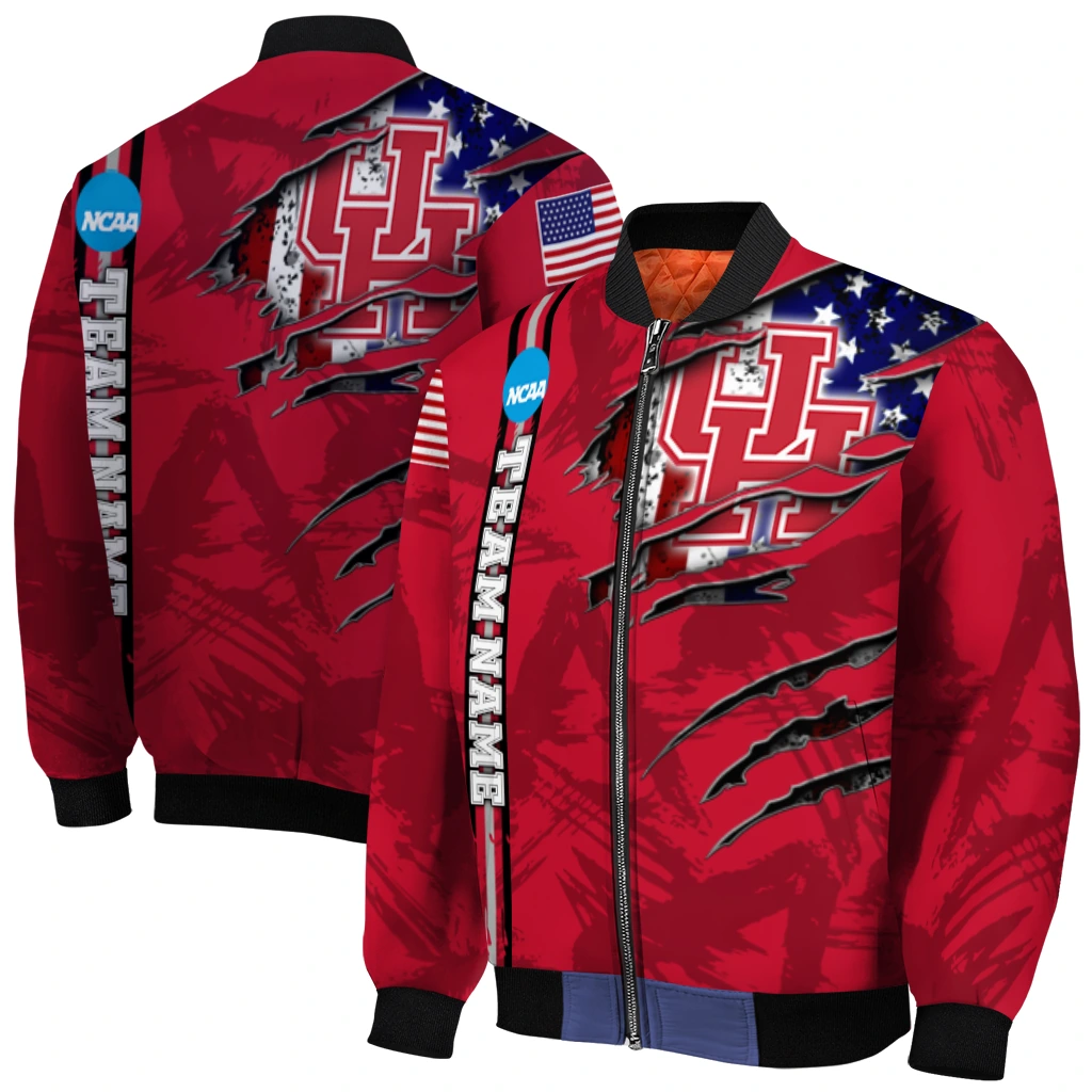 custom houston cougars usa flag claws red bomber jacket best selling custom houston cougars usa flag claws red bomber jacket best selling