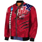 custom houston cougars usa flag claws red bomber jacket best selling
