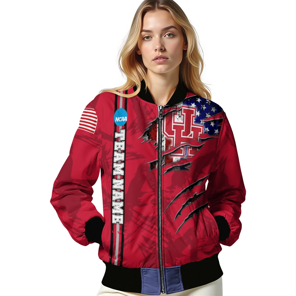 custom houston cougars usa flag claws red bomber jacket latest model custom houston cougars usa flag claws red bomber jacket latest model