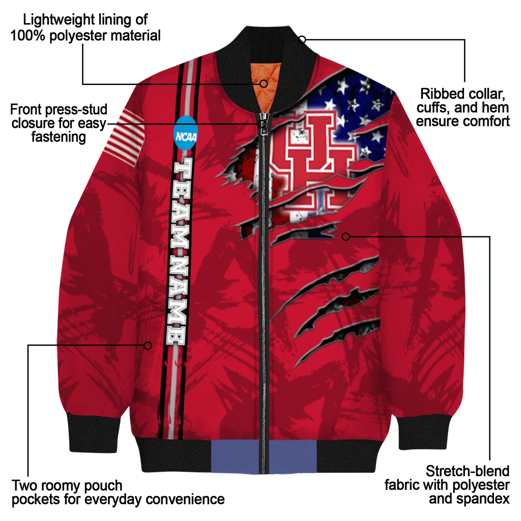 custom houston cougars usa flag claws red bomber jacket new arrival custom houston cougars usa flag claws red bomber jacket new arrival