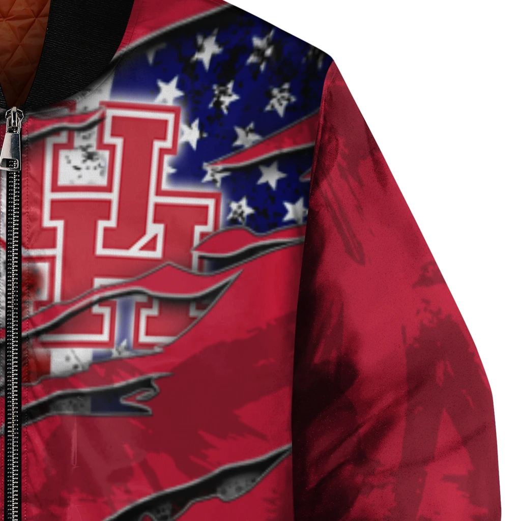 custom houston cougars usa flag claws red bomber jacket premium grade custom houston cougars usa flag claws red bomber jacket premium grade