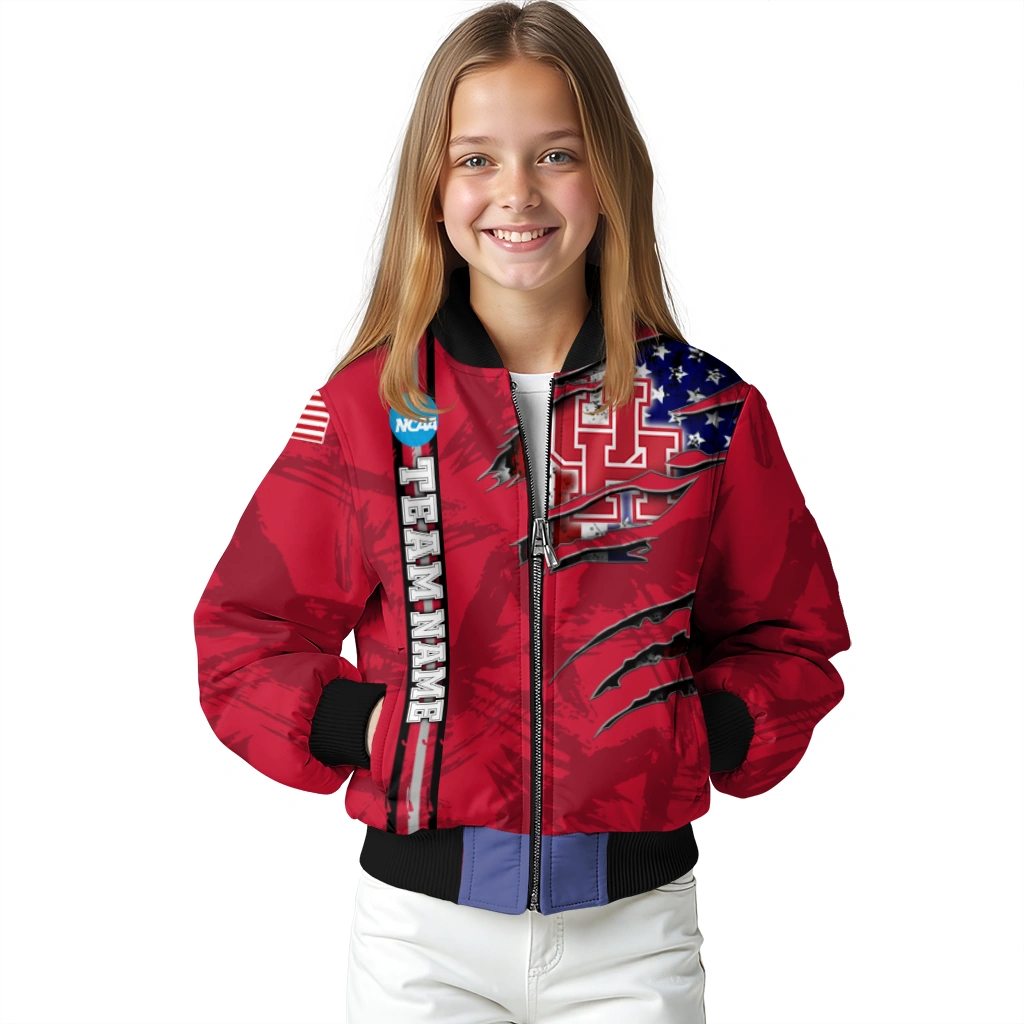 custom houston cougars usa flag claws red bomber jacket top rated custom houston cougars usa flag claws red bomber jacket top rated