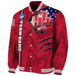 custom houston cougars usa flag claws red varsity jacket best selling