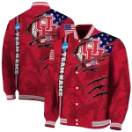custom houston cougars usa flag claws red varsity jacket best selling