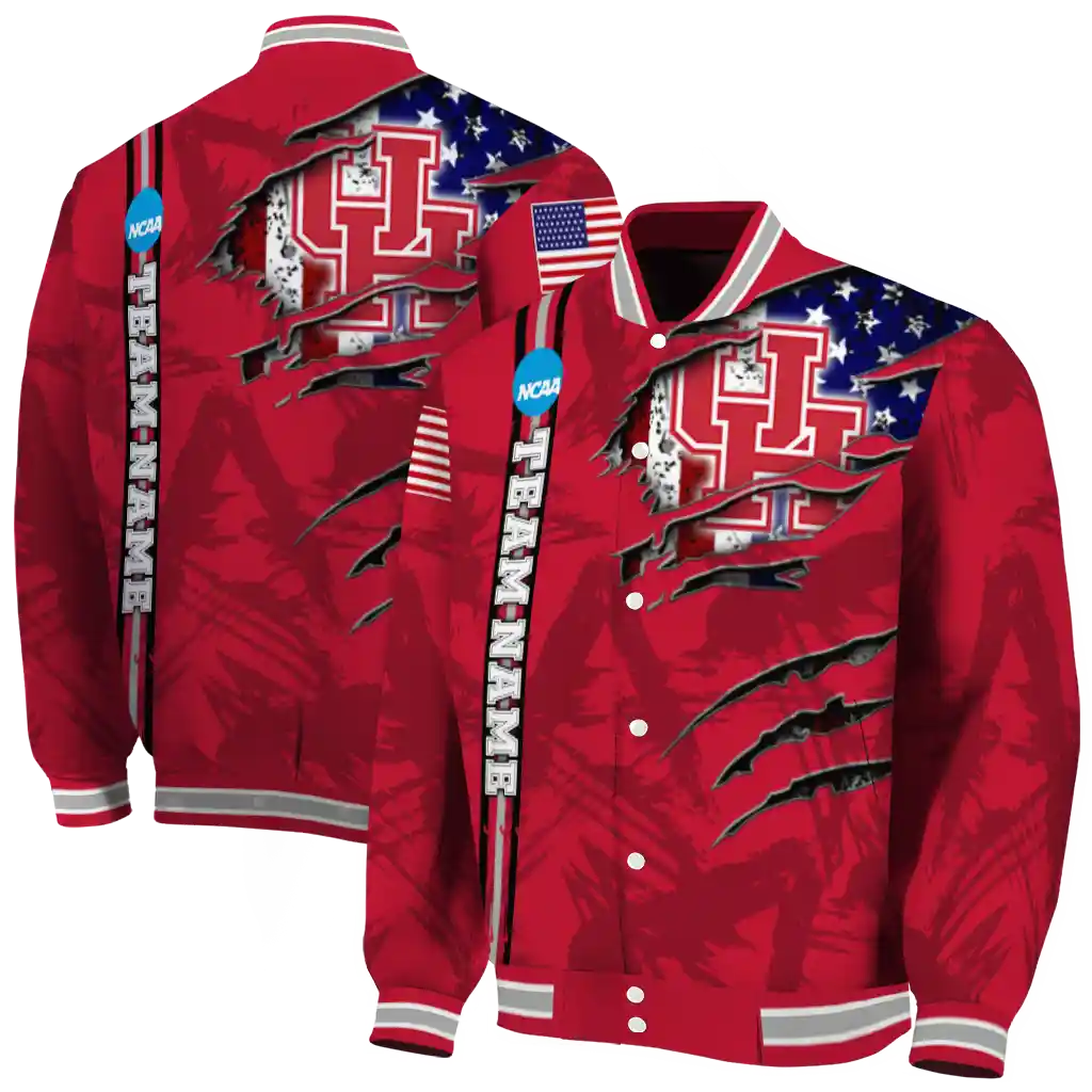 custom houston cougars usa flag claws red varsity jacket fashion forward custom houston cougars usa flag claws red varsity jacket fashion forward