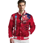 custom houston cougars usa flag claws red varsity jacket best selling