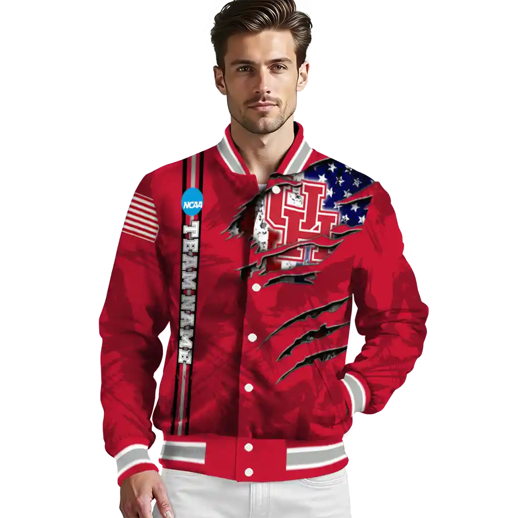 custom houston cougars usa flag claws red varsity jacket high quality custom houston cougars usa flag claws red varsity jacket high quality