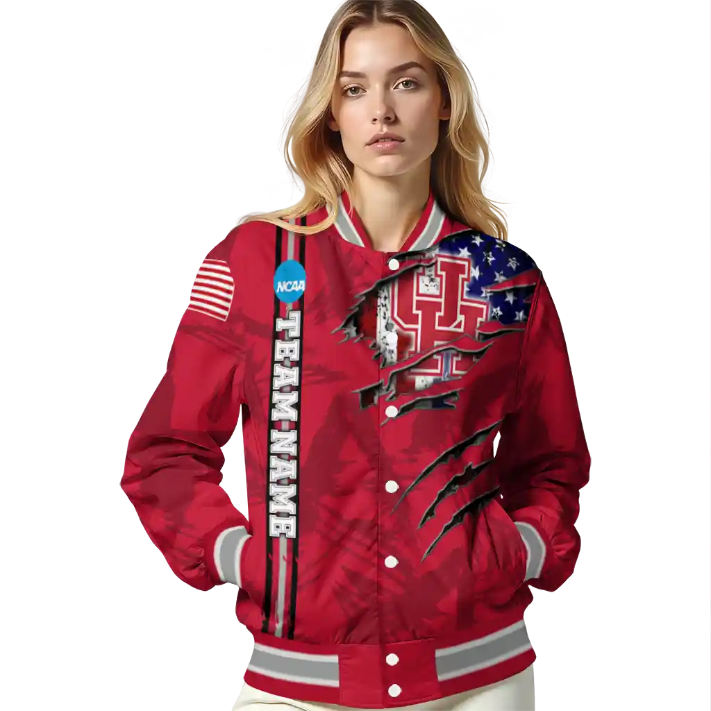 custom houston cougars usa flag claws red varsity jacket latest model custom houston cougars usa flag claws red varsity jacket latest model