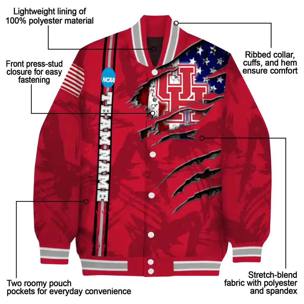 custom houston cougars usa flag claws red varsity jacket new arrival custom houston cougars usa flag claws red varsity jacket new arrival