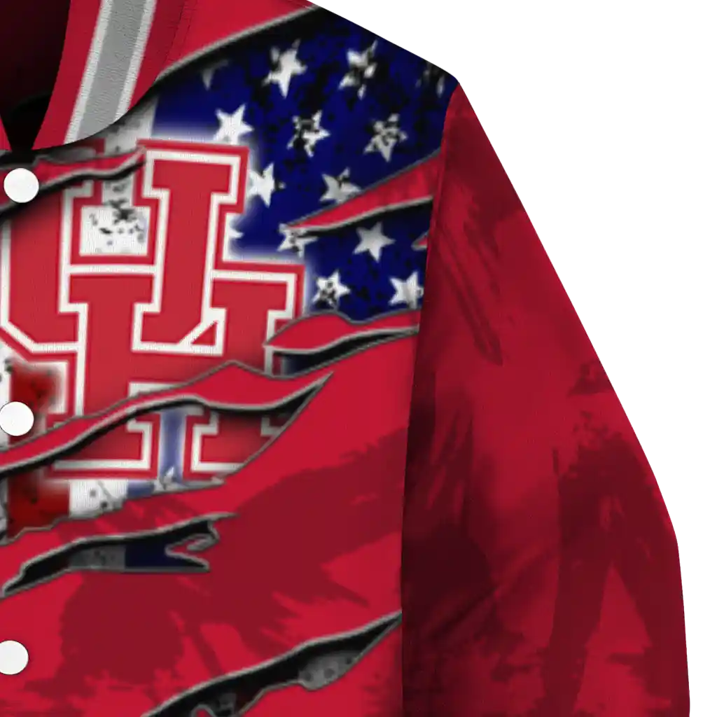 custom houston cougars usa flag claws red varsity jacket premium grade custom houston cougars usa flag claws red varsity jacket premium grade