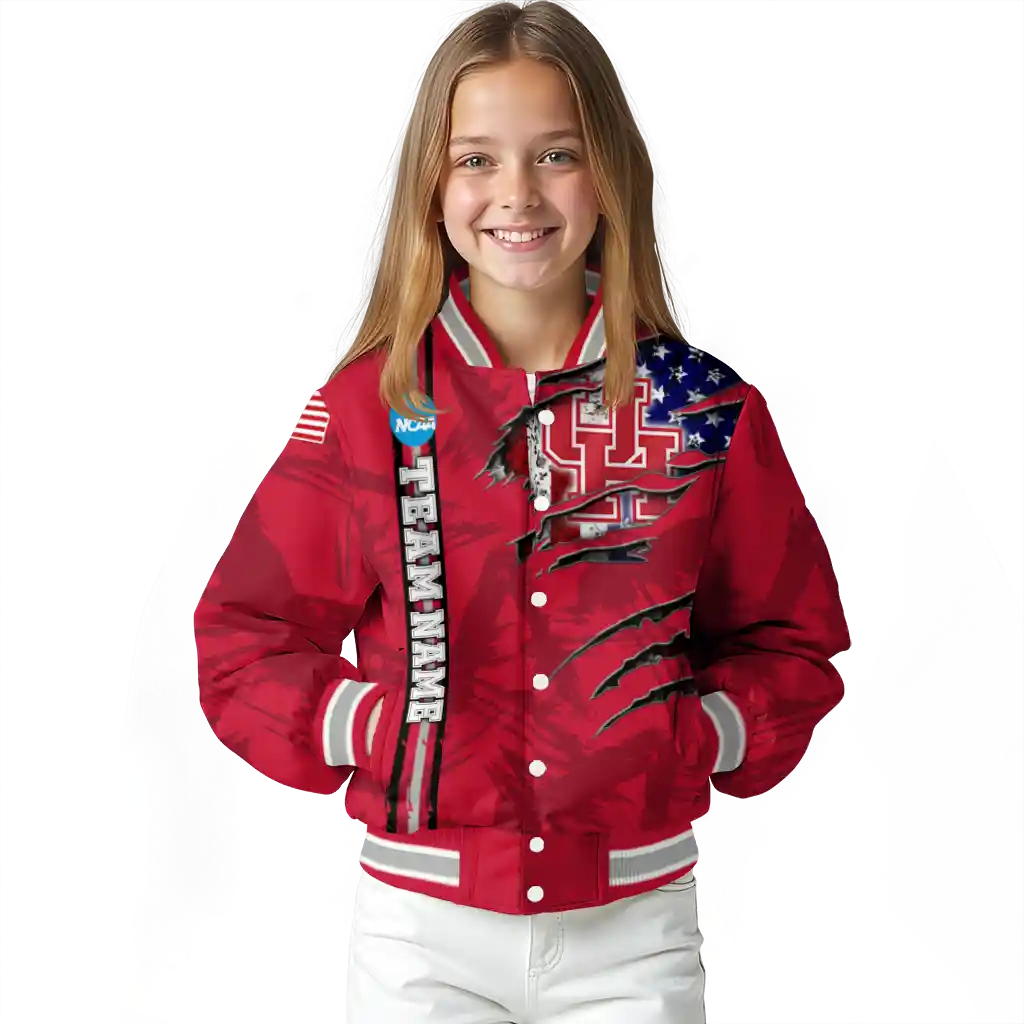 custom houston cougars usa flag claws red varsity jacket top rated custom houston cougars usa flag claws red varsity jacket top rated