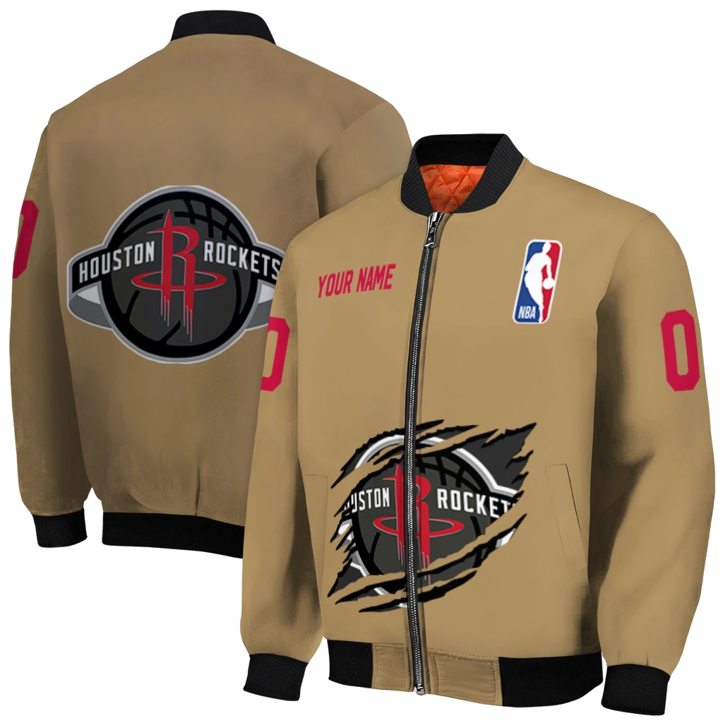 custom houston rockets claw opening beige bomber jacket best selling custom houston rockets claw opening beige bomber jacket best selling
