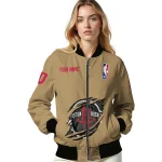 custom houston rockets claw opening beige bomber jacket best selling