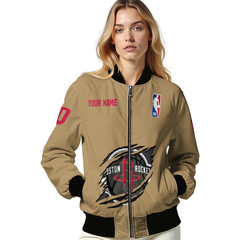 custom houston rockets claw opening beige bomber jacket latest model custom houston rockets claw opening beige bomber jacket latest model