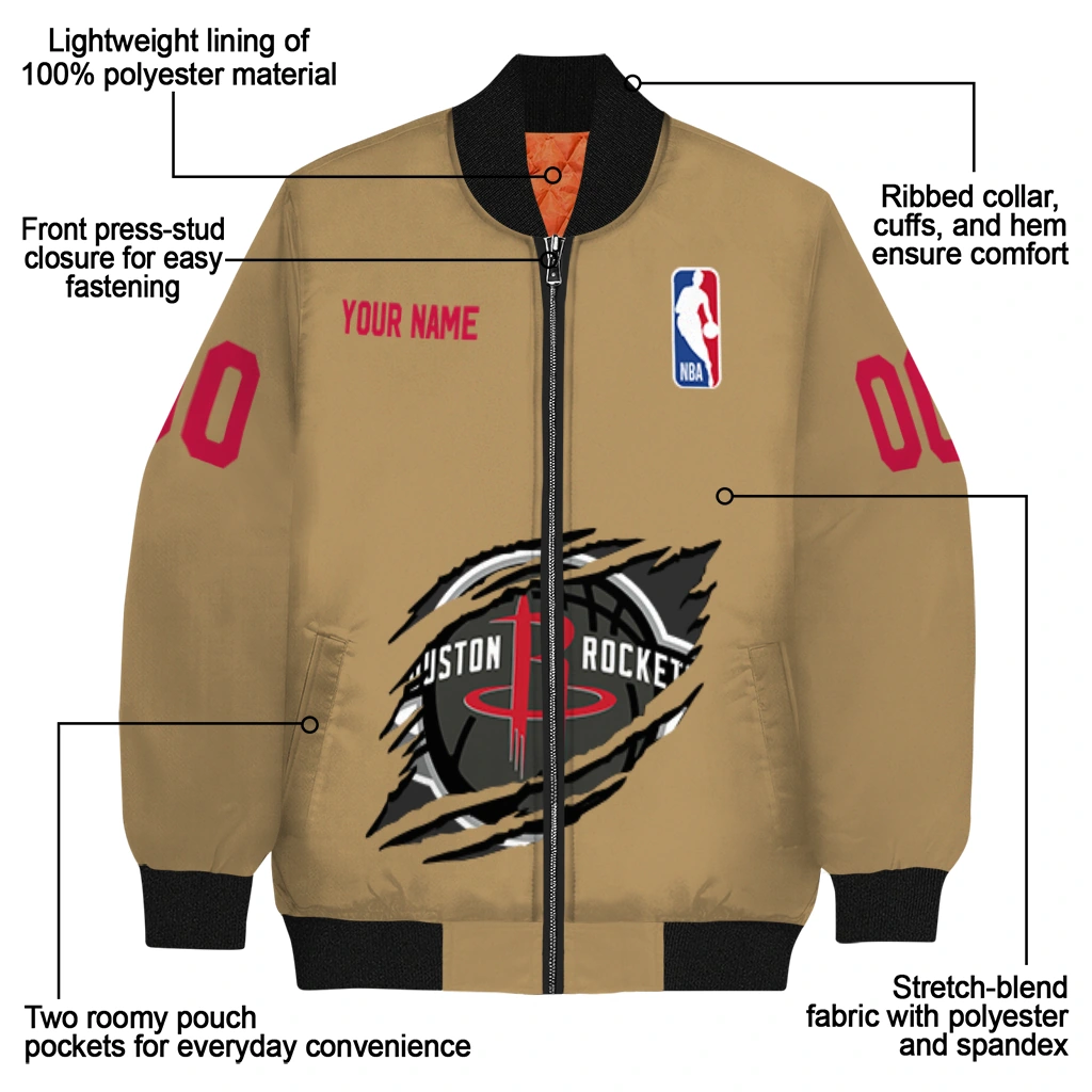 custom houston rockets claw opening beige bomber jacket new arrival custom houston rockets claw opening beige bomber jacket new arrival