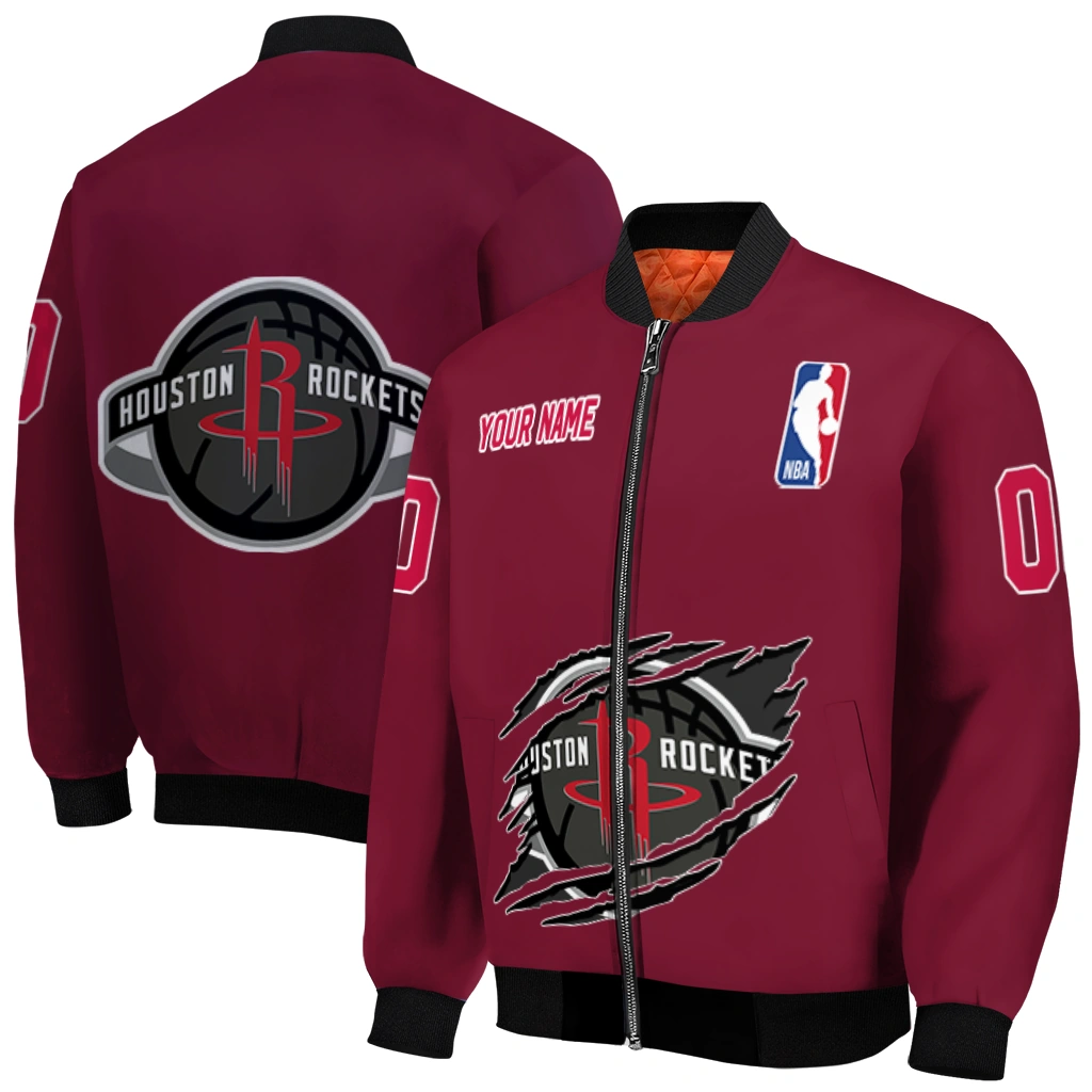 custom houston rockets claw slash red bomber jacket best selling custom houston rockets claw slash red bomber jacket best selling